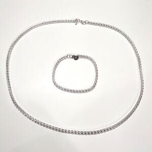 925 Sterling Silver Necklace Bracelet Set Box Chain Valentines Birthday Gift NEW